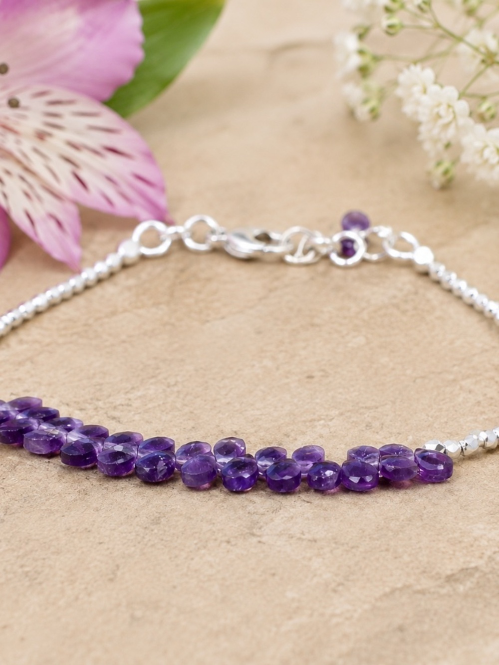New Handcrafted Natural Amethyst Bracelet Sterling Silver Karen Hill Tribe Beads - Picture 4 of 6